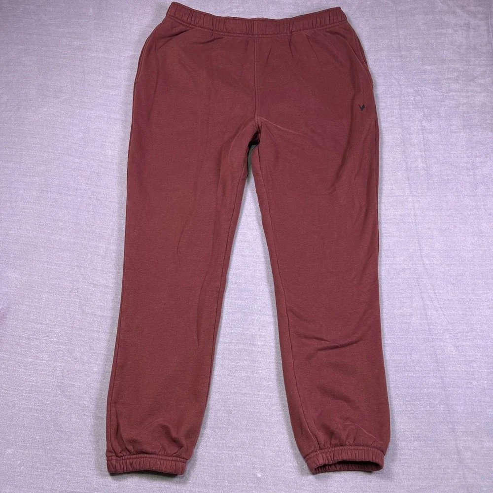 Vively Fleece Joggers Elastic Waist Mid Rise Sweatpants Mens Large Maroon Cotton
